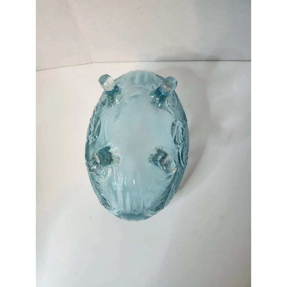 Vintage Glass Blue Center Table Bowl Footed Leaf Design